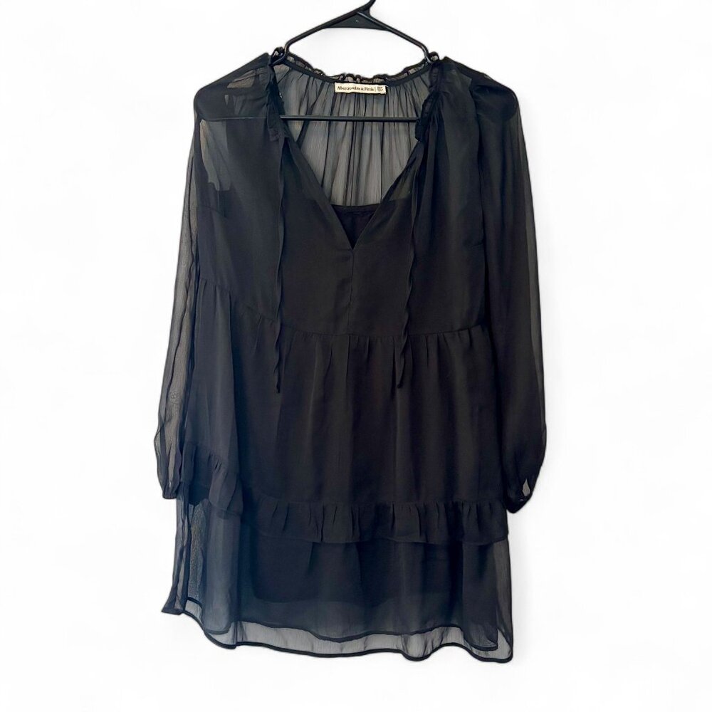 Abercrombie & Fitch XSP Sheer Tiered Ruffle Peasant Mini Dress